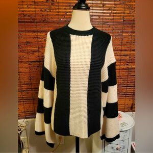 Black and Cream Striped Women's Sweater